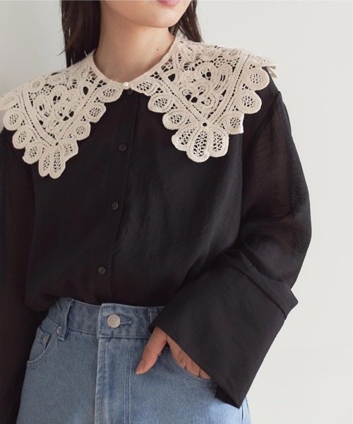 titivate（ティティベイト）の「ﾊﾟｰﾙﾎﾞﾀﾝﾚｰｽ付け襟（付け襟・レディース・ブラック/アイボリー・FREE）」の2枚目の写真