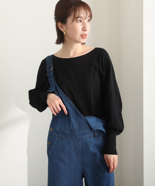 ElegChic(エレグシック)の「コットンバルーンスリーブニット(ニット/セーター・レディース・オフホワイト/ブラック/ベージュ・M/XL/4L)」の3枚目の写真