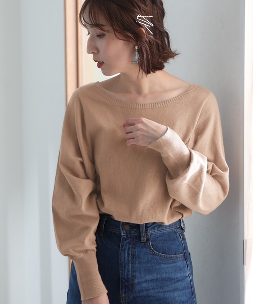 ElegChic(エレグシック)の「コットンバルーンスリーブニット(ニット/セーター・レディース・オフホワイト/ブラック/ベージュ・M/XL/4L)」の12枚目の写真