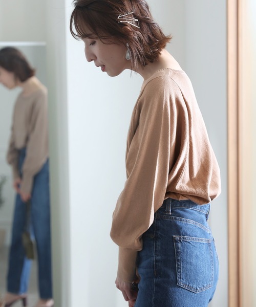 ElegChic(エレグシック)の「コットンバルーンスリーブニット(ニット/セーター・レディース・オフホワイト/ブラック/ベージュ・M/XL/4L)」の13枚目の写真