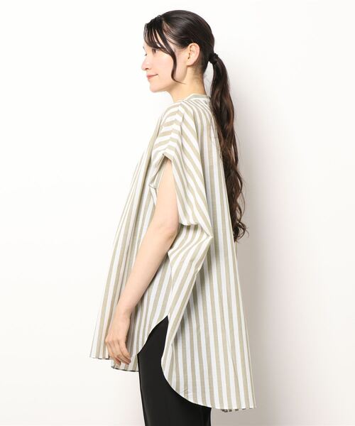 Grand PARK（グランドパーク）の「ストライプ　バンドカラーノースリーブシャツ（シャツ/ブラウス・レディース・カーキ系1/ブルー系1・FREE）」の4枚目の写真