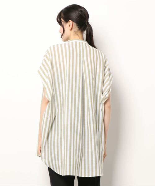 Grand PARK（グランドパーク）の「ストライプ　バンドカラーノースリーブシャツ（シャツ/ブラウス・レディース・カーキ系1/ブルー系1・FREE）」の3枚目の写真