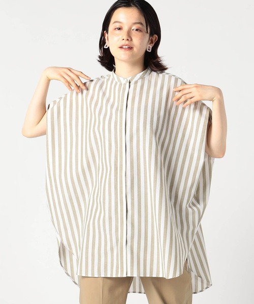 Grand PARK（グランドパーク）の「ストライプ　バンドカラーノースリーブシャツ（シャツ/ブラウス・レディース・カーキ系1/ブルー系1・FREE）」の2枚目の写真