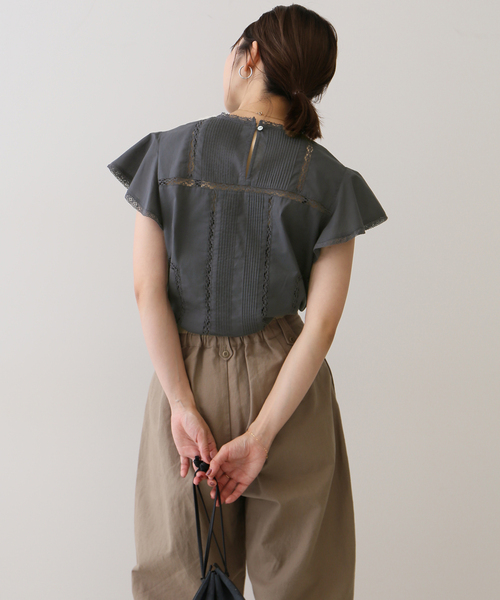 レースピンタックフリルブラウス【手洗い可能】