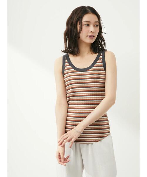 Sugar spoon（シュガースプーン）の「・SUGAR SPOON ボーダーリブタンク（タンクトップ・レディース・オレンジ/イエロー/ベージュ/グリーン・FREE）」の9枚目の写真