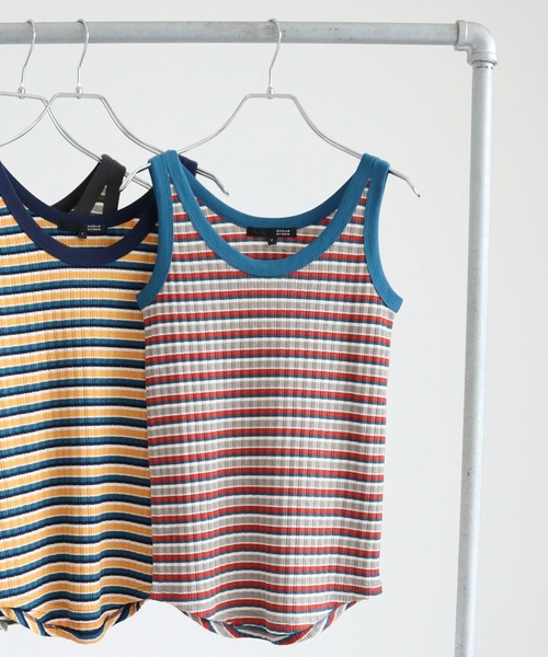 Sugar spoon（シュガースプーン）の「・SUGAR SPOON ボーダーリブタンク（タンクトップ・レディース・オレンジ/イエロー/ベージュ/グリーン・FREE）」の4枚目の写真