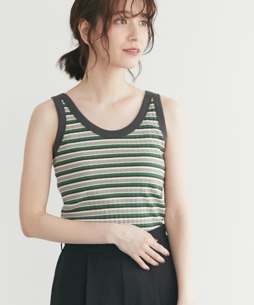 Sugar spoon（シュガースプーン）の「・SUGAR SPOON ボーダーリブタンク（タンクトップ・レディース・オレンジ/イエロー/ベージュ/グリーン・FREE）」の2枚目の写真