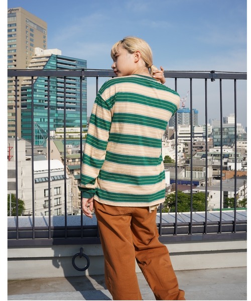 AVIREX（アヴィレックス）の「L/S BORDER T-SHIRT/ ボーダーロングスリーブティーシャツ（Tシャツ/カットソー・レディース・グレー/グリーン・F）」の6枚目の写真