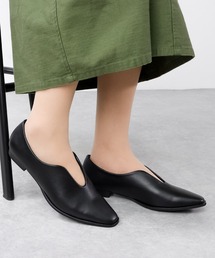 Liberty Doll /Vカット 甲深 スクエアトゥ フラットパンプス 歩きやすい クッションインソール マニッシュシューズ(1170)