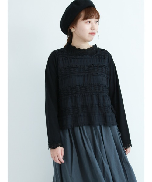 Samansa Mos2（サマンサ モスモス）の「オーバーレースカットベスト（ベスト・レディース・ブラック/グリーン/キナリ・ﾌﾘ-）」の8枚目の写真