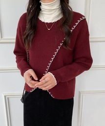 ハンドステッチ風カシュクール配色ニット