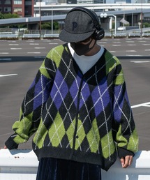 アーガイル柄ルーズニットカーディガン