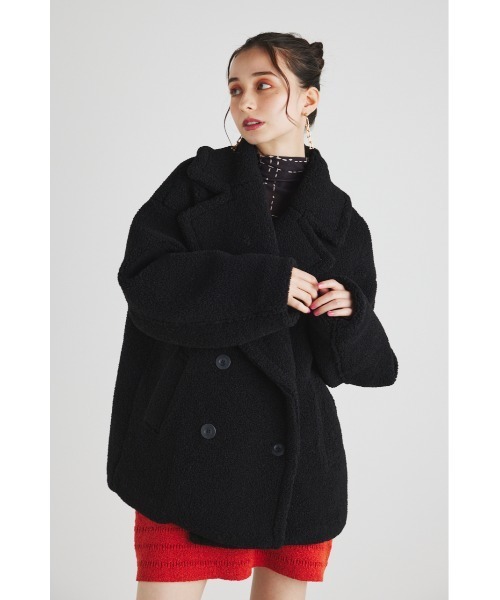 rienda（リエンダ）の「フェイクボアチェスターショートコート（チェスターコート・レディース・アイボリー/ブラック・FREE）」の4枚目の写真