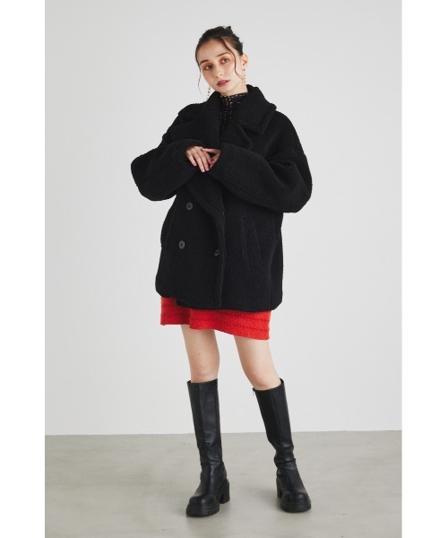 rienda（リエンダ）の「フェイクボアチェスターショートコート（チェスターコート・レディース・アイボリー/ブラック・FREE）」の11枚目の写真