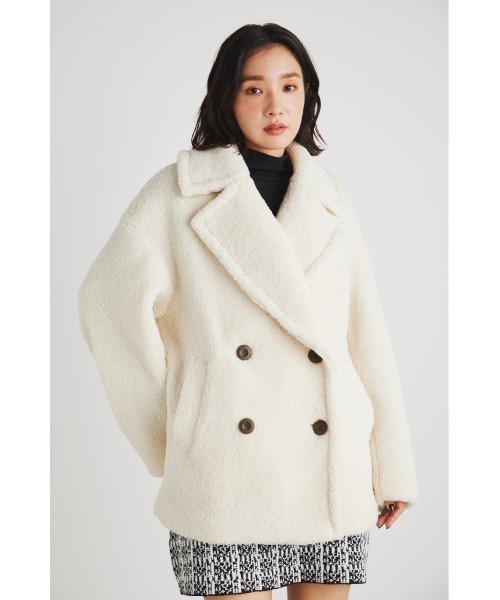 rienda（リエンダ）の「フェイクボアチェスターショートコート（チェスターコート・レディース・アイボリー/ブラック・FREE）」の12枚目の写真