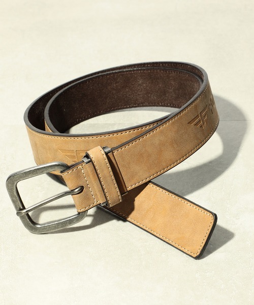 BBロゴ ベルト ベージュ/ブラウン セール】【FORECAST】ヌバック スエードライク スクエアバックル
