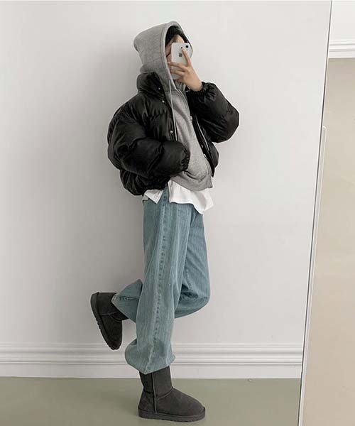 BEIDELLI（ベイデリー）の「[BELLIDE MADE] レザーハイネック中綿ダウンジャケット（ダウンジャケット/コート・レディース・ブラック・FREE）」の2枚目の写真