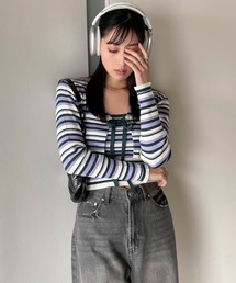 EPIMI E'PIMMY | 〈Set upにも〉ランダムボーダークロップドカーディガン(カーディガン/ボレロ)