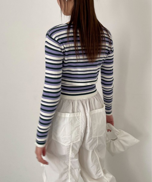 EPIMI E'PIMMY（エピミエピミー）の「〈Setにも〉ランダムボーダークロップドカーディガン（カーディガン/ボレロ・レディース・グリーン系その他/オレンジ/パープル・MEDIUM）」の11枚目の写真