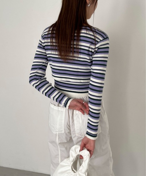 EPIMI E'PIMMY（エピミエピミー）の「〈Setにも〉ランダムボーダークロップドカーディガン（カーディガン/ボレロ・レディース・グリーン系その他/オレンジ/パープル・MEDIUM）」の12枚目の写真