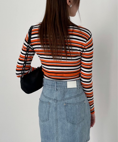 EPIMI E'PIMMY（エピミエピミー）の「〈Setにも〉ランダムボーダークロップドカーディガン（カーディガン/ボレロ・レディース・グリーン系その他/オレンジ/パープル・MEDIUM）」の20枚目の写真