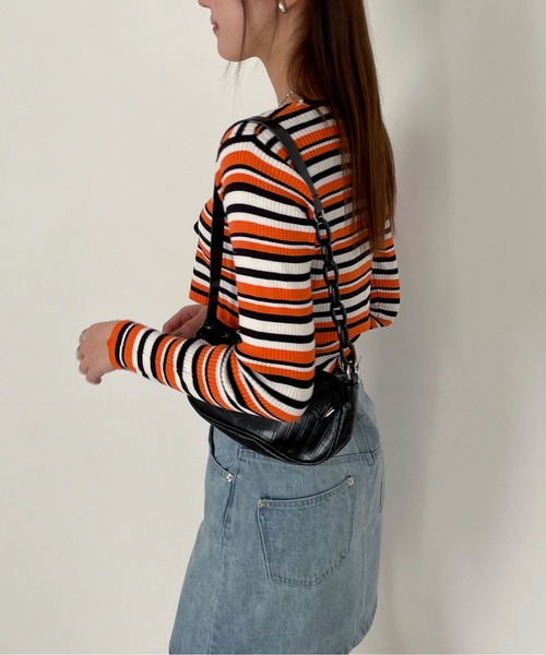 EPIMI E'PIMMY（エピミエピミー）の「〈Setにも〉ランダムボーダークロップドカーディガン（カーディガン/ボレロ・レディース・グリーン系その他/オレンジ/パープル・MEDIUM）」の19枚目の写真