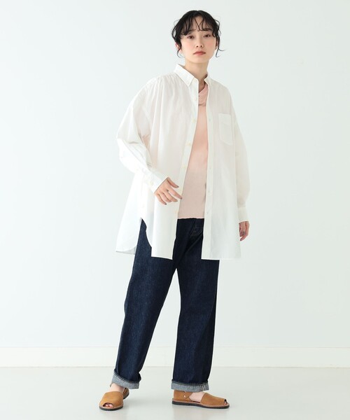 BEAMS BOY（ビームスボーイ）の「BEAMS BOY / コットン タイプライター ビッグ ボタンダウンシャツ（シャツ/ブラウス・レディース・オフホワイト/ブラック/オレンジ・ONE SIZE）」の4枚目の写真