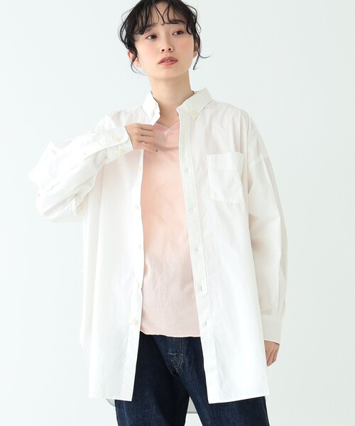 BEAMS BOY（ビームスボーイ）の「BEAMS BOY / コットン タイプライター ビッグ ボタンダウンシャツ（シャツ/ブラウス・レディース・オフホワイト/ブラック/オレンジ・ONE SIZE）」の6枚目の写真