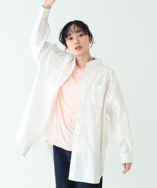 BEAMS BOY（ビームスボーイ）の「BEAMS BOY / コットン タイプライター ビッグ ボタンダウンシャツ（シャツ/ブラウス・レディース・オフホワイト/ブラック/オレンジ・ONE SIZE）」の7枚目の写真