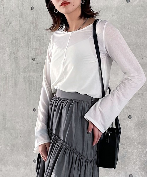 PAGEBOY（ページボーイ）の「シアークルーロングスリーブ（Tシャツ/カットソー・レディース・ブラック/オフホワイト/ブラック系その他/パープル系その他・FREE）」の5枚目の写真