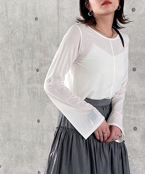 PAGEBOY（ページボーイ）の「シアークルーロングスリーブ（Tシャツ/カットソー・レディース・ブラック/オフホワイト/ブラック系その他/パープル系その他・FREE）」の6枚目の写真