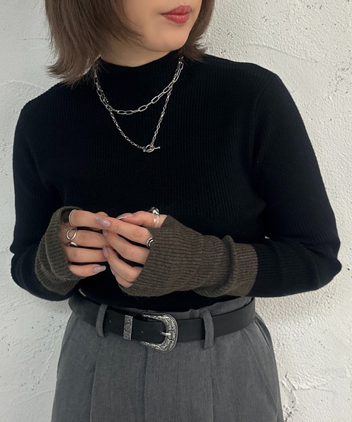 apres jour mignon(アプレジュールミニョン)の「配色フィンガーニット【ZOZOTOWN限定アイテム】(ニット/セーター・レディース・ライトベージュ/ブラック/オレンジ/カーキ・フリー/X-LARGE)」の17枚目の写真