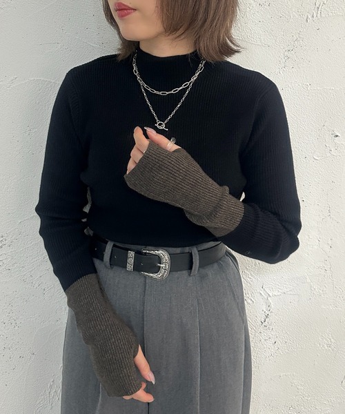 apres jour mignon(アプレジュールミニョン)の「配色フィンガーニット【ZOZOTOWN限定アイテム】(ニット/セーター・レディース・ライトベージュ/ブラック/オレンジ/カーキ・フリー/X-LARGE)」の5枚目の写真