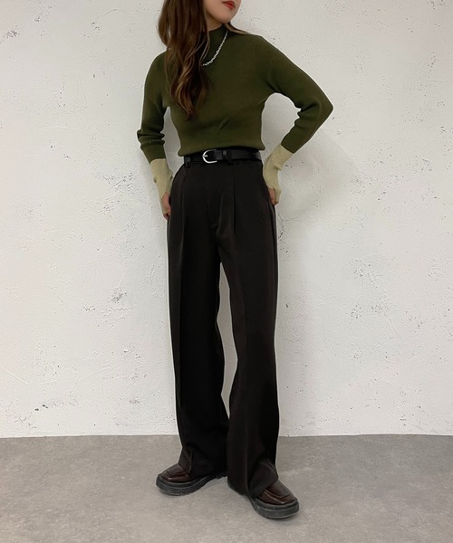 apres jour mignon(アプレジュールミニョン)の「配色フィンガーニット【ZOZOTOWN限定アイテム】(ニット/セーター・レディース・ライトベージュ/ブラック/オレンジ/カーキ・フリー/X-LARGE)」の7枚目の写真
