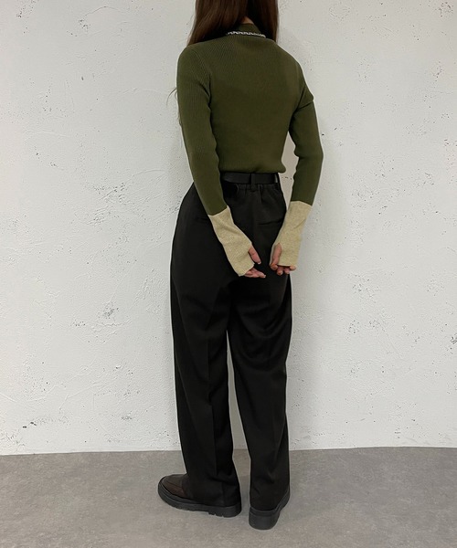 apres jour mignon(アプレジュールミニョン)の「配色フィンガーニット【ZOZOTOWN限定アイテム】(ニット/セーター・レディース・ライトベージュ/ブラック/オレンジ/カーキ・フリー/X-LARGE)」の13枚目の写真
