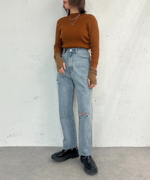 apres jour mignon(アプレジュールミニョン)の「配色フィンガーニット【ZOZOTOWN限定アイテム】(ニット/セーター・レディース・ライトベージュ/ブラック/オレンジ/カーキ・フリー/X-LARGE)」の16枚目の写真