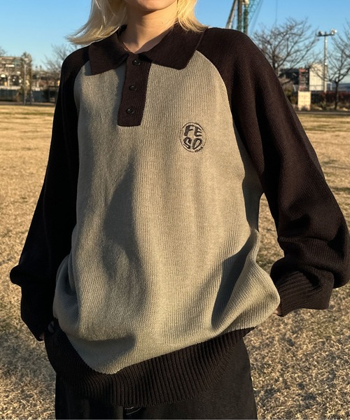 sedacle(セダクル)の「ラグランポロニット(ニット/セーター・メンズ・ホワイト/グリーン・MEDIUM/LARGE)」の2枚目の写真