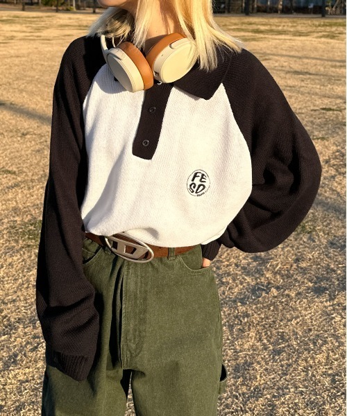 sedacle(セダクル)の「ラグランポロニット(ニット/セーター・メンズ・ホワイト/グリーン・MEDIUM/LARGE)」の4枚目の写真