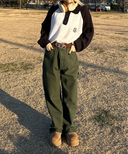 sedacle(セダクル)の「ラグランポロニット(ニット/セーター・メンズ・ホワイト/グリーン・MEDIUM/LARGE)」の7枚目の写真
