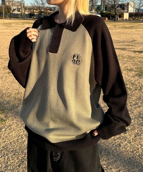 sedacle(セダクル)の「ラグランポロニット(ニット/セーター・メンズ・ホワイト/グリーン・MEDIUM/LARGE)」の13枚目の写真