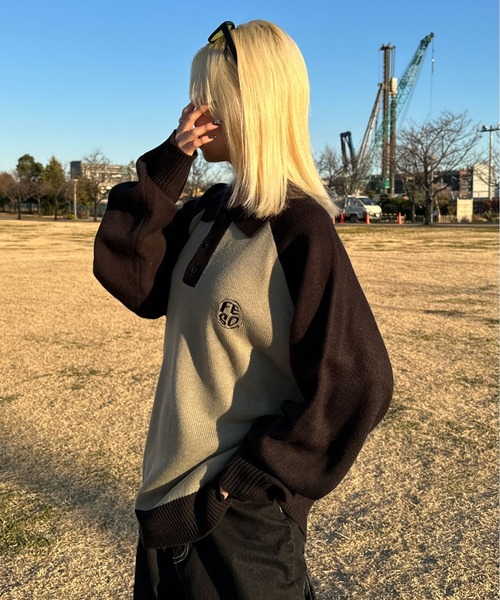 sedacle(セダクル)の「ラグランポロニット(ニット/セーター・メンズ・ホワイト/グリーン・MEDIUM/LARGE)」の14枚目の写真