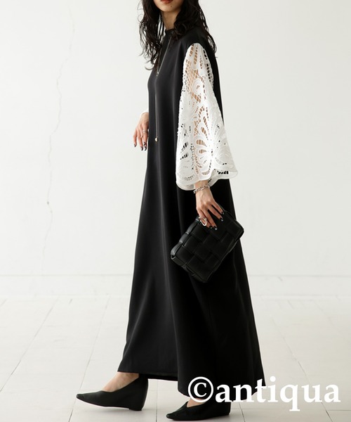 antiqua(アンティカ)の「袖レースワンピース(ワンピース・レディース・ブラック/ホワイト・FREE)」の7枚目の写真