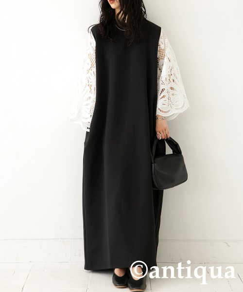 antiqua(アンティカ)の「袖レースワンピース(ワンピース・レディース・ブラック/ホワイト・FREE)」の4枚目の写真