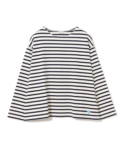 Ray BEAMS(レイビームス)の「ORCIVAL / ワイド ボートネック ロングスリーブ カットソー(Tシャツ/カットソー・レディース・オフホワイト/ブルー・1)」の2枚目の写真