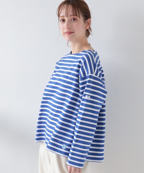 Ray BEAMS(レイビームス)の「ORCIVAL / ワイド ボートネック ロングスリーブ カットソー(Tシャツ/カットソー・レディース・オフホワイト/ブルー・1)」の12枚目の写真