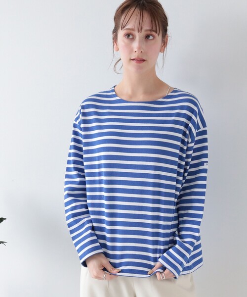 Ray BEAMS(レイビームス)の「ORCIVAL / ワイド ボートネック ロングスリーブ カットソー(Tシャツ/カットソー・レディース・オフホワイト/ブルー・1)」の9枚目の写真