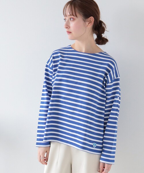 Ray BEAMS(レイビームス)の「ORCIVAL / ワイド ボートネック ロングスリーブ カットソー(Tシャツ/カットソー・レディース・オフホワイト/ブルー・1)」の6枚目の写真