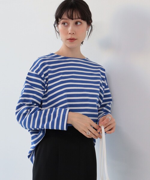 Ray BEAMS(レイビームス)の「ORCIVAL / ワイド ボートネック ロングスリーブ カットソー(Tシャツ/カットソー・レディース・オフホワイト/ブルー・1)」の16枚目の写真