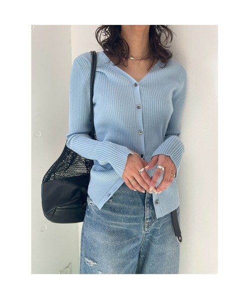 BLACK BY MOUSSY（ブラックバイマウジー）の「washable rib cardigan（ウォッシャブルリブカーディガン）（カーディガン/ボレロ・レディース・ライトブルー/ブラック/ホワイト/グリーン/ライトイエロー・FREE）」の4枚目の写真