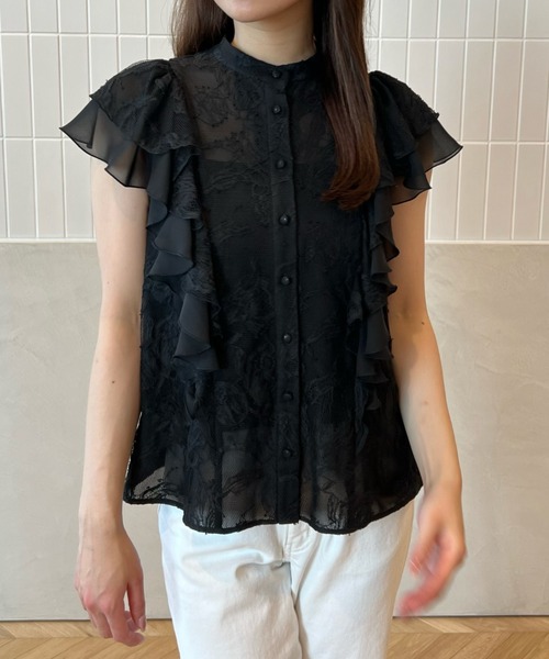 EIMY ISTOIRE（エイミーイストワール）の「フリルショルダーレースブラウス（シャツ/ブラウス・レディース・ピンクベージュ/ブラック/ホワイト・FREE）」の2枚目の写真